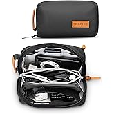 Tech Bag Organizer - Small Electronics Organizer Pouch for Travel - Premium Travel Case with Leather Accents - Mesh Pocket for Cables, Cords and Chargers (Black)