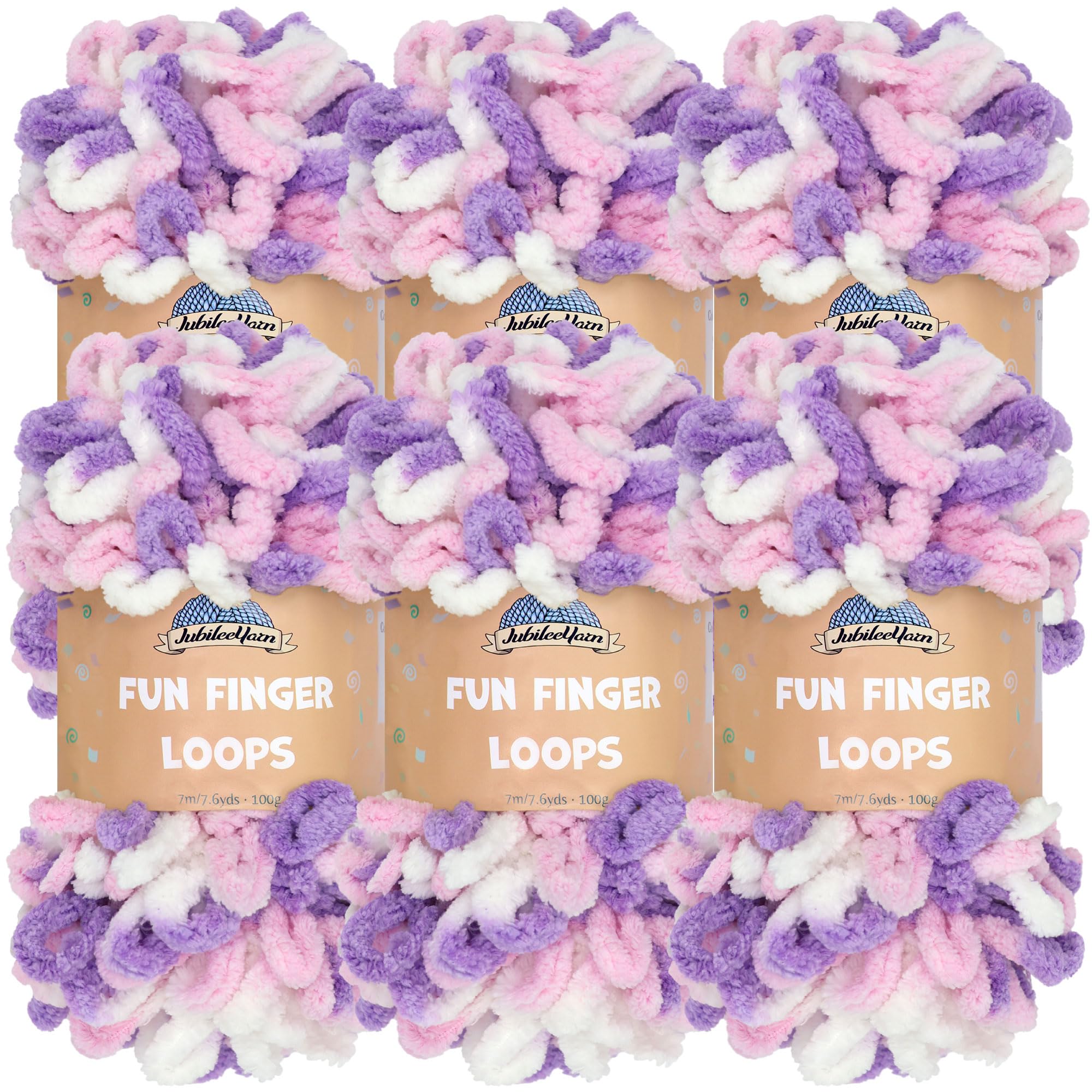 JubileeYarn Fun Finger Loops Yarn - Polyester Jumbo Weight Loop Yarn - 100g/Skein - Purple Pink White - 6 Skeins — image 1