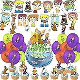 50pcs Scoby Dogs Party Decorations Pack - Birthday Occasion, Pink, Purple, Green, Blue - Includes Happy Birthday Banner, Cake Topper, Cupcake Toppers, Hanging Swirl, Balloons