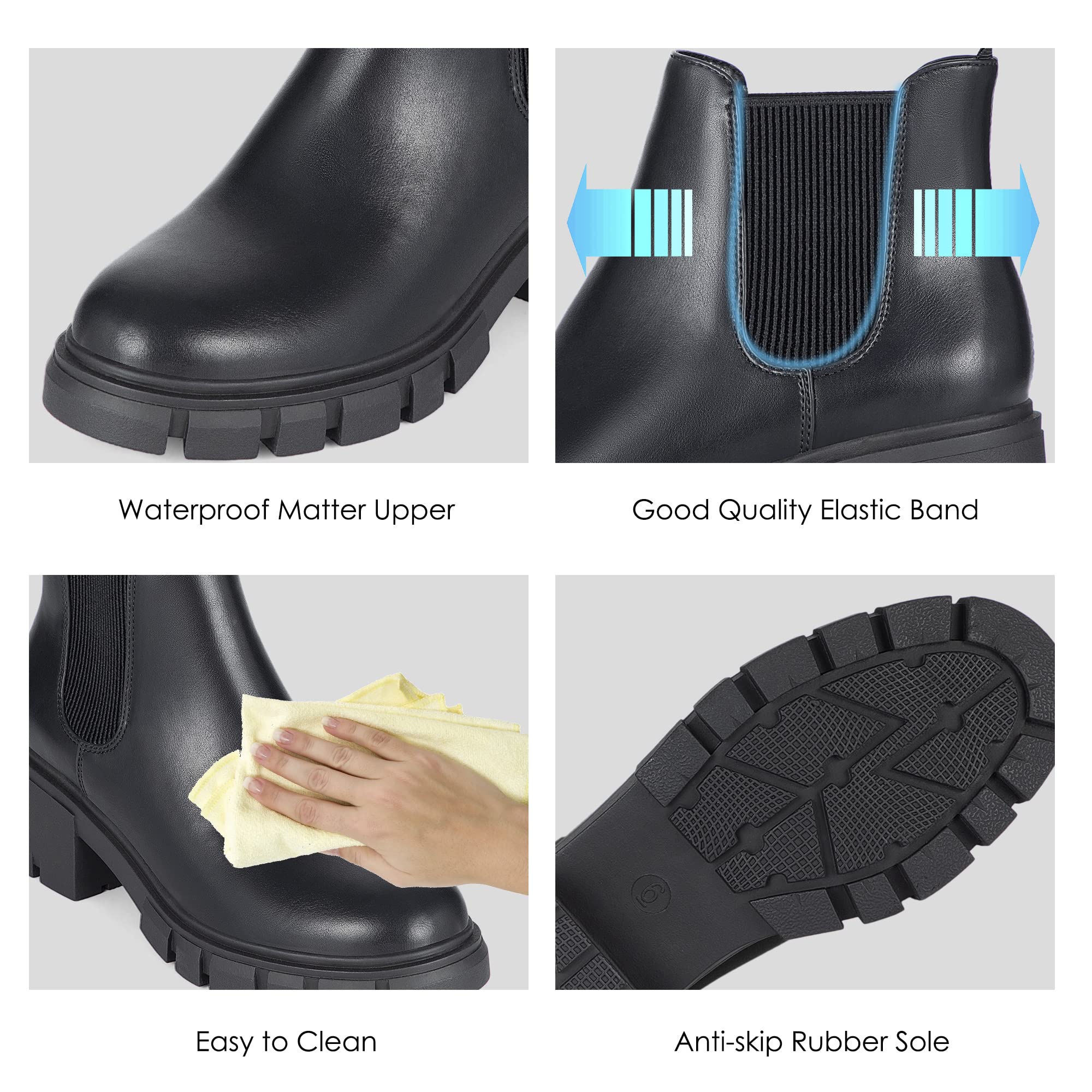 Athlefit Women's Chelsea Boots Fashion Lug Sole Chunky Heel Slip on Elastic Ankle Booties