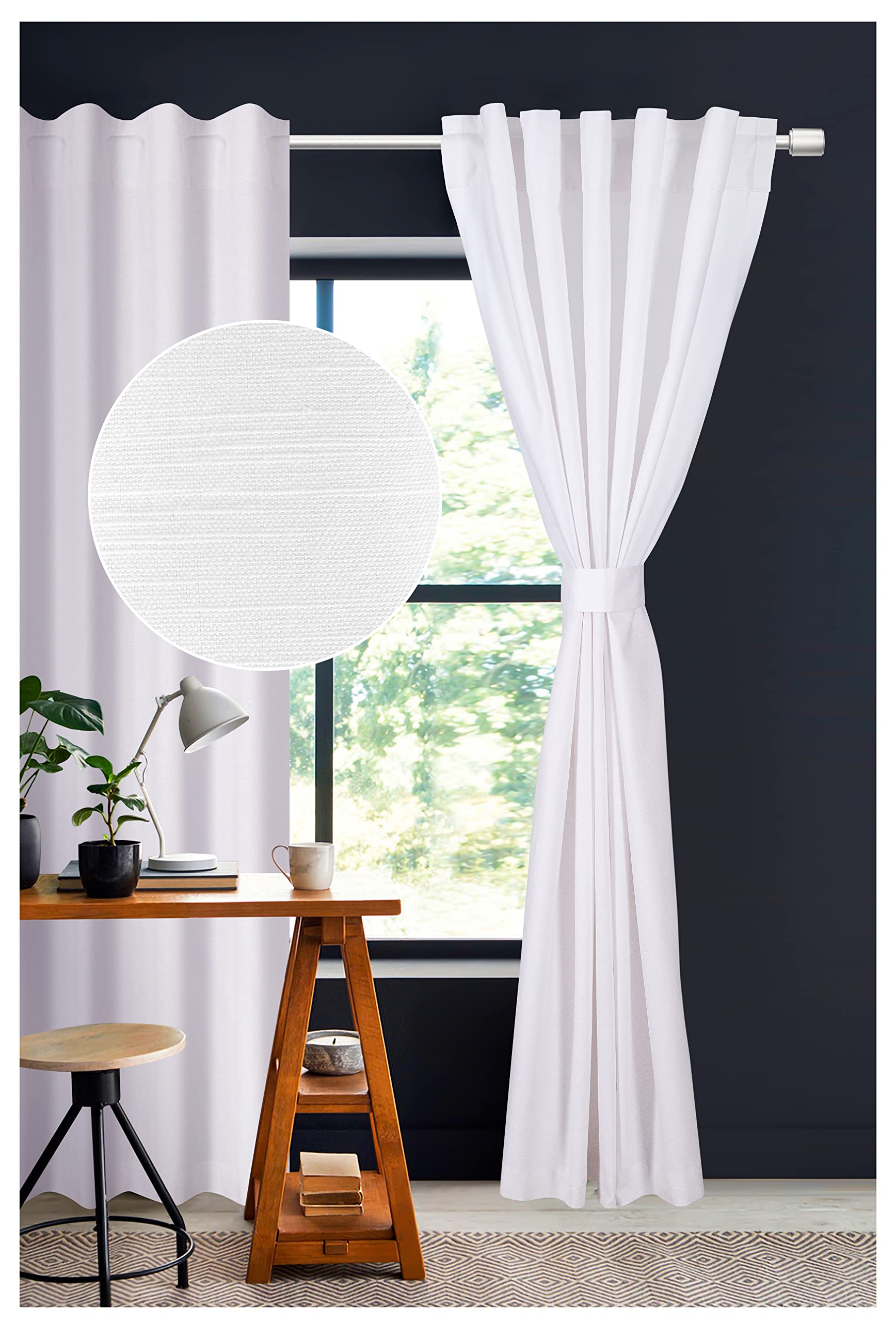 Living Room Curtains, Cotton Curtain Panel, Window Curtains, Reverse Window Panels, 100% Pure Cotton Duck Reverse Tab Top Window Panels -50x96 Inch (126x242 Cms) - White - Set of 2 Panels