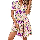 BTFBM Women Spring Dresses 2026 Short Sleeve V Neck Tiered Ruffle Boho Swing Dress A-Line Floral Mini Dresses