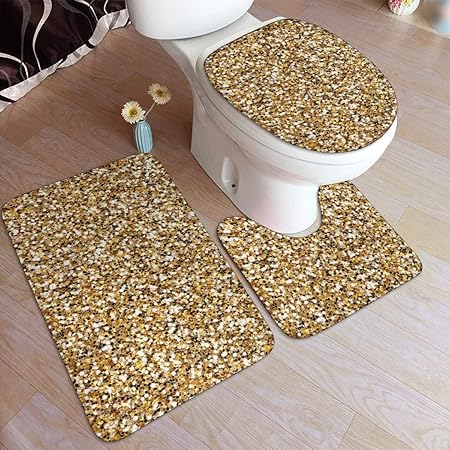 Amazon Com Ghwsggn Glitter Gold Color Bathroom Rug Mats Set 3
