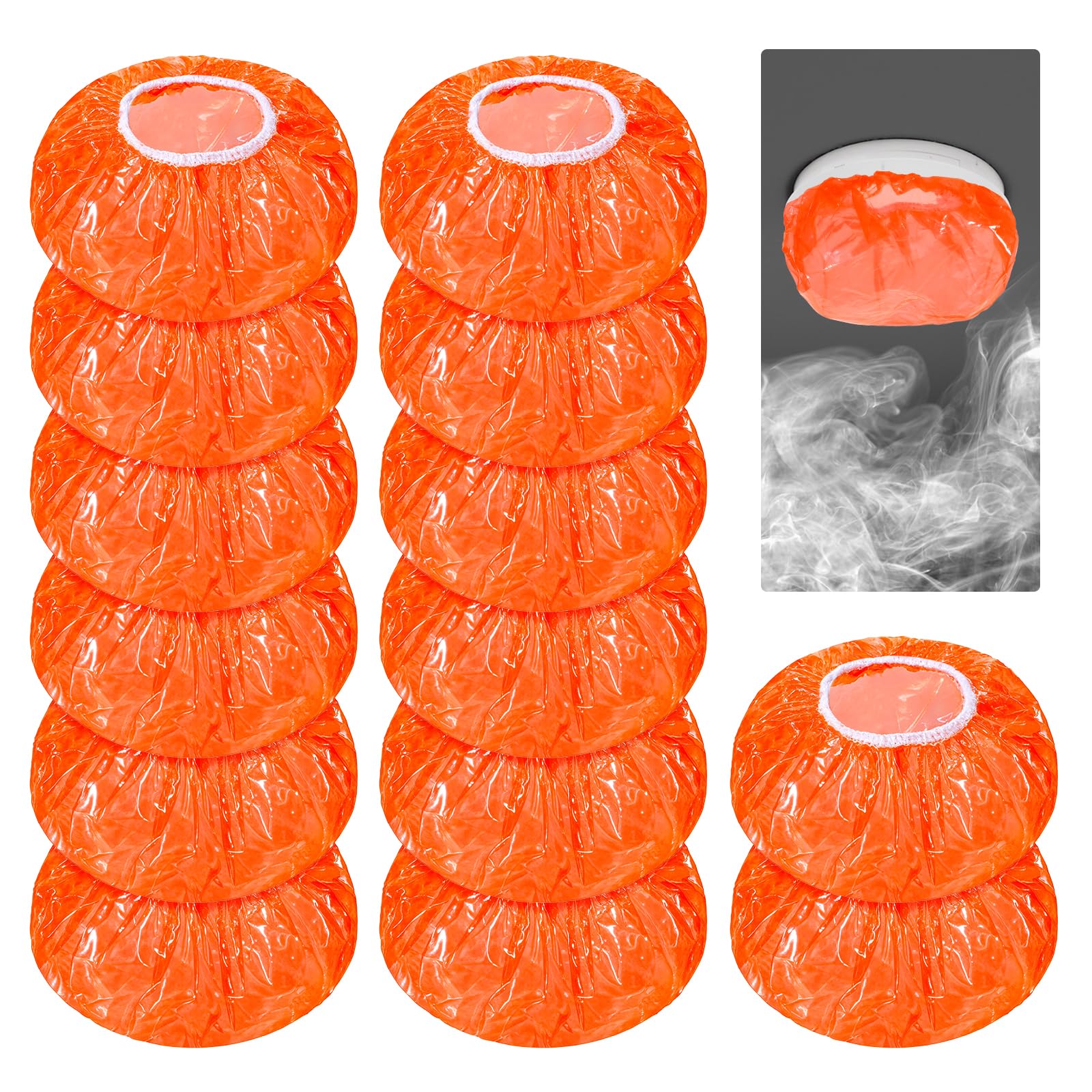 Photo 1 of 12 Pieces Detector Cover Fire Alarm Dust Paint Cover Stretch Plastic Fire Alarm Thicken Elastic Paint Covers During Commercial Building Home Alarms Cooking or Baking Use, Orange