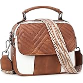 OPAGE Crossbody Bags for Women, Quilted Vegan Leather Women Crossbody Purses Shoulder Handbag with Wide Strap & Top Handle