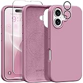 GONEZ Magnetic for iPhone 16 Case, Compatible with MagSafe, [Screen Protector + Camera Lens Protector], Silicone Shockproof Anti-Scratch Protective Phone Case 6.1 inch, Blackcurrant