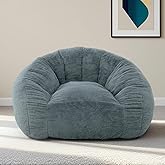 Bean Bag Chair for Adults, Soft Faux Fur Giant Beanbag Chairs, Oversized Cozy Bean Bag Couch Large Reading Chair, Comfy Bean Bag Sofa for Living Room, Bedroom & Dorm, Blue Grey