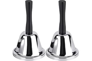 MROCO Loud Hand Bell, 2 Pack Silver Steel Hand Bells for Adults, Dinner Bells for Inside Classroom Bell, for Food Line, Alarm, Jingles, Ringing