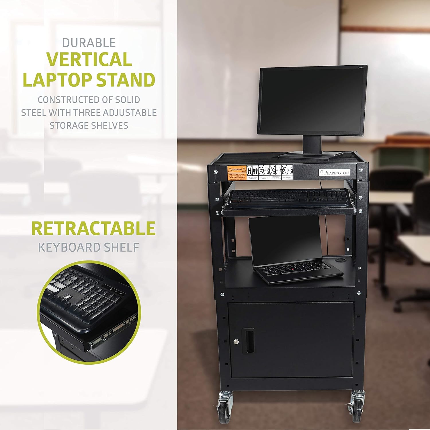 Pearington Rolling AV Cart with Adjustable Shelves: Industrial & Scientific