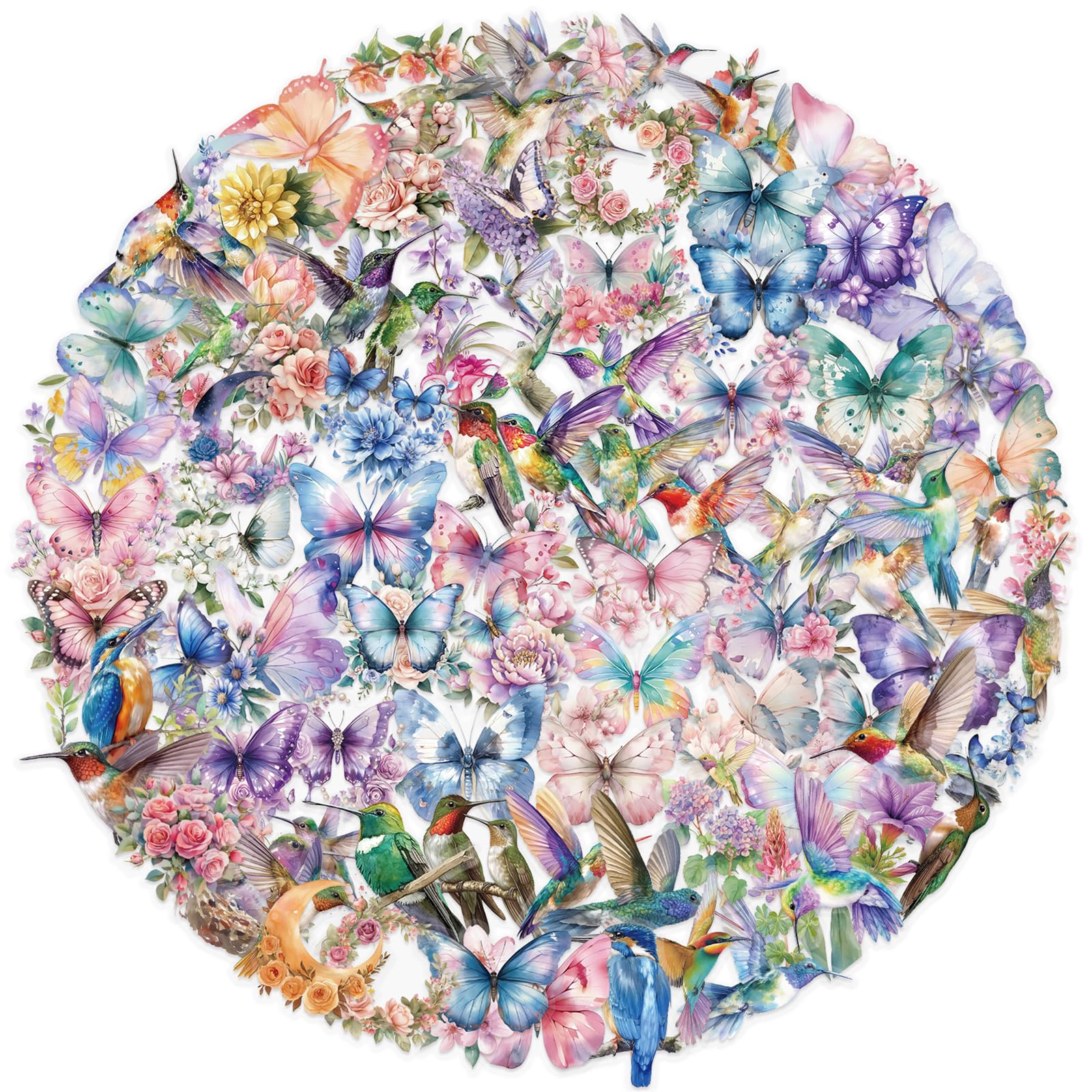 Photo 1 of 100PCS Cute Hummingbird and Butterfly Transparent Stickers Pack,Aesthetic Flower Decor for Laptop Gifts for Kids Teens Adults Waterproof Vinyl PET Nature Stickers for Scrapbook Phone Party Favors