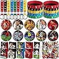 Singult 90pcs Party Supplies include 10 Bracelets, 10 Key chain, 10 Badges, 10 Paper Bags, and 50 Stickers, Birthday Party Decorations