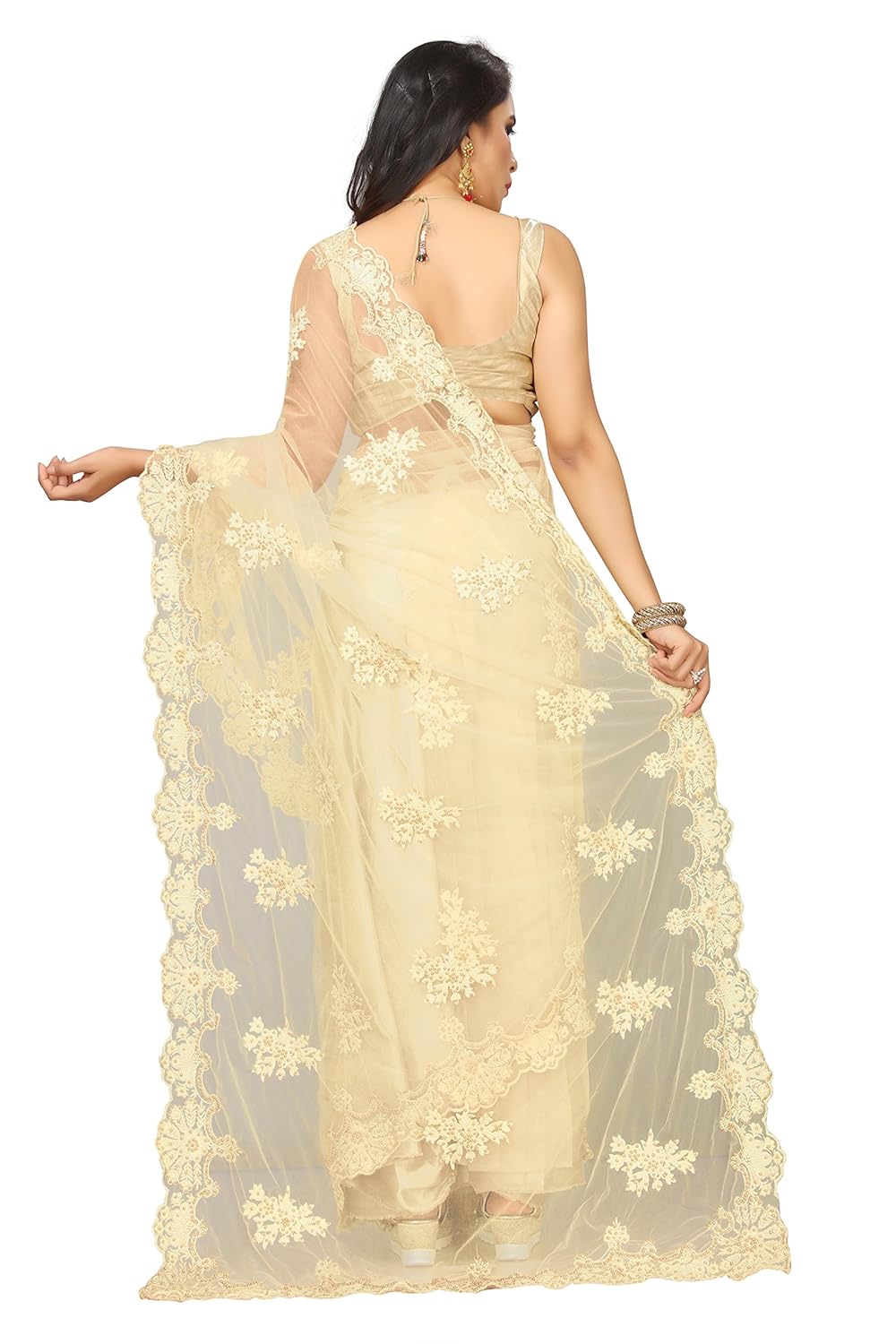 sunshine fashion women's naylon net & banglory silk saree with blouse piece