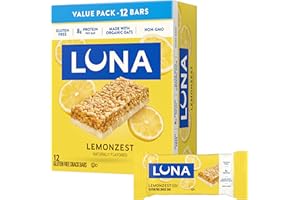 LUNA Bar - LemonZest Flavor - Gluten Free Snack Bars - Non-GMO - Protein Bars - Made with Organic Oats - Value Pack (12 Pack)