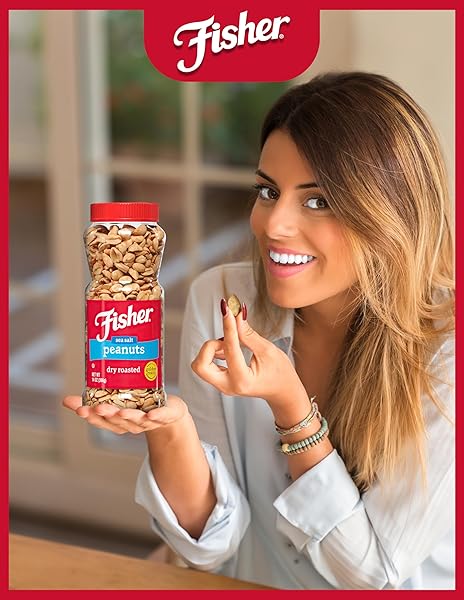 FISHER SNACK SEA SALT DRY ROASTED PEANUTS, 14 OZ