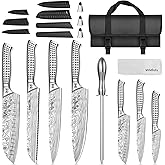 MOSFiATA Kitchen Knife Set, 12 Pcs Japanese Stainless Steel Knife Sets for Kitchen with Oxford cloth storage bag with Knife Sharpening Rod, Dishwasher Safe, For Outdoor