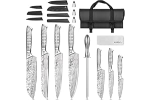 MOSFiATA Kitchen Knife Set, 12 Pcs Japanese Stainless Steel Knife Sets for Kitchen with Oxford Cloth Storage Bag with Knife S