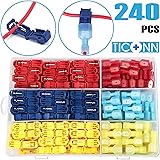 TICONN T-Tap Wire Connectors, Self-Stripping Quick Splice Electrical Wire Terminals, Insulated Male Quick Disconnect Spade Terminals Assortment Kit with Storage Case (240)