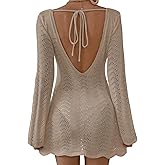 Falechay Womens Swimsuit Cover Up Long Sleeve Crochet Bathing Suit Mesh Backless Cover Ups Summer Beach Vacation Outfits 2026
