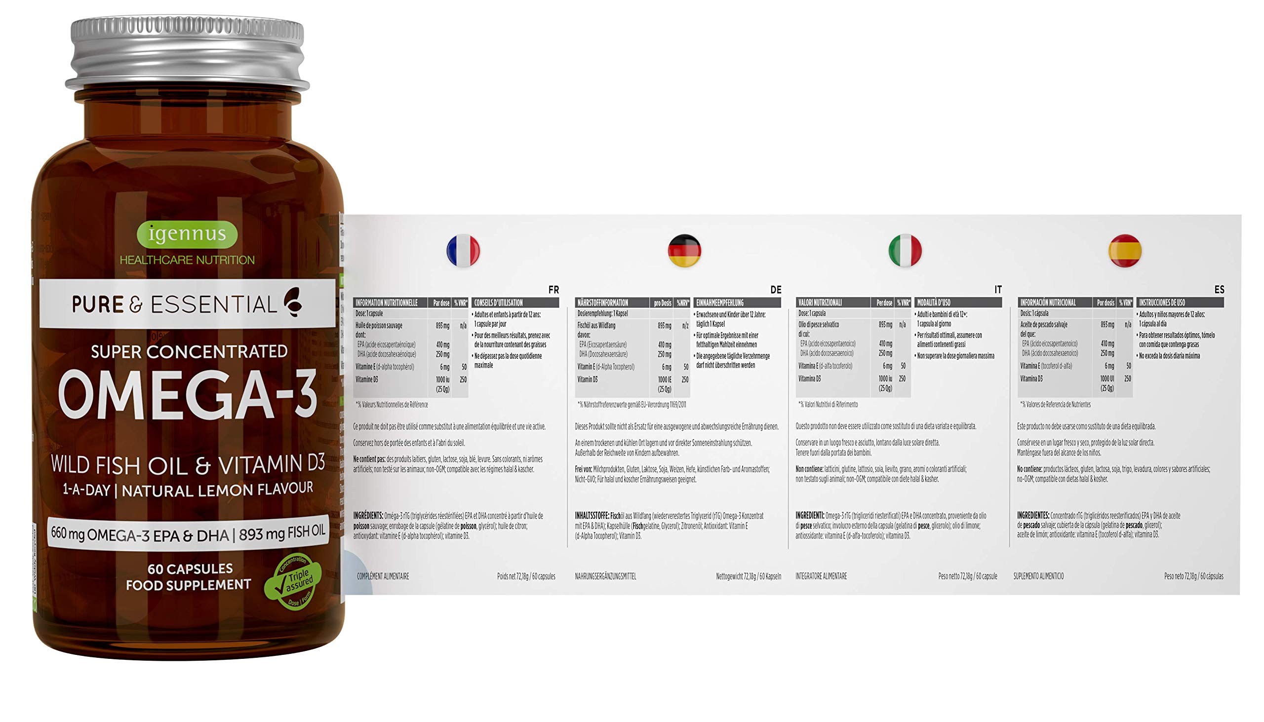 Pure & Essential Omega3 Wild Fish Oil & Vitamin D3, High Strength