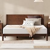AMERLIFE Solid Wood King Bed Frame, Mid Century Bed with Headboard, Walnut | Platform Bed with Full Panel Headboard, Noise-Free &amp; Cylindrical Legs, No Box Spring Needed, Under-Bed Storage