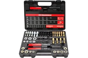 AUPREX 49Pcs Thread Chaser Set, UNC, UNF & Metric Thread Repair Kit with Taps, Dies and Thread Files for Re-Threading, Universal Metric and SAE Thread Chaser Kit