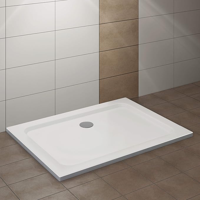 VILSTEIN Duschwanne 90 x 120 x 5 cm, sehr Flach, Duschtasse mit Gefälle, Sanitär-Acryl, Glasfaser verstärkte Wanne, DIN-Ansch