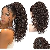 SEIKEA Ponytail Extension, 18" Claw Clip Ponytail Extension Wavy Curly Jaw Clip in Ponytail Hair Extensions Fluffy Natural Soft Fake Pony Tails Synthetic Hairpiece Dark Chocolate Brown
