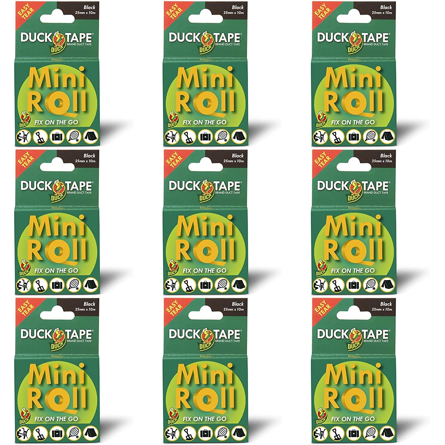 Duck Tape 260181.9 Mini Roll Black 25mm X 10m, Pack of 9