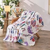 Jameswish Floral Throw Blanket Birthday Gift for Women Mom Girls Peacock Flowers Blanket Summer Wildflower Flannel Blanket Watercolor Printed Throw for Couch Sofa Bed Chair 50"x60"