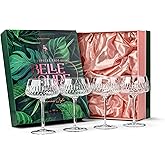 Vintage Flamingo Belle Coupe Glasses for Cocktails and Champagne | Tropical Chic Glassware Collection | Set of 4 | 12 oz Crys