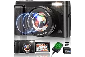 ZHEOZEIG 4K Digital Camera for Photography, 48MP Auto-Focus Vlogging Camera for YouTube, 16X Digital Zoom/ 3" 180° Flip Screen/Anti Shake/Flash with SD Card, Compact HD Camera (2 Batteries & Battery Charger)