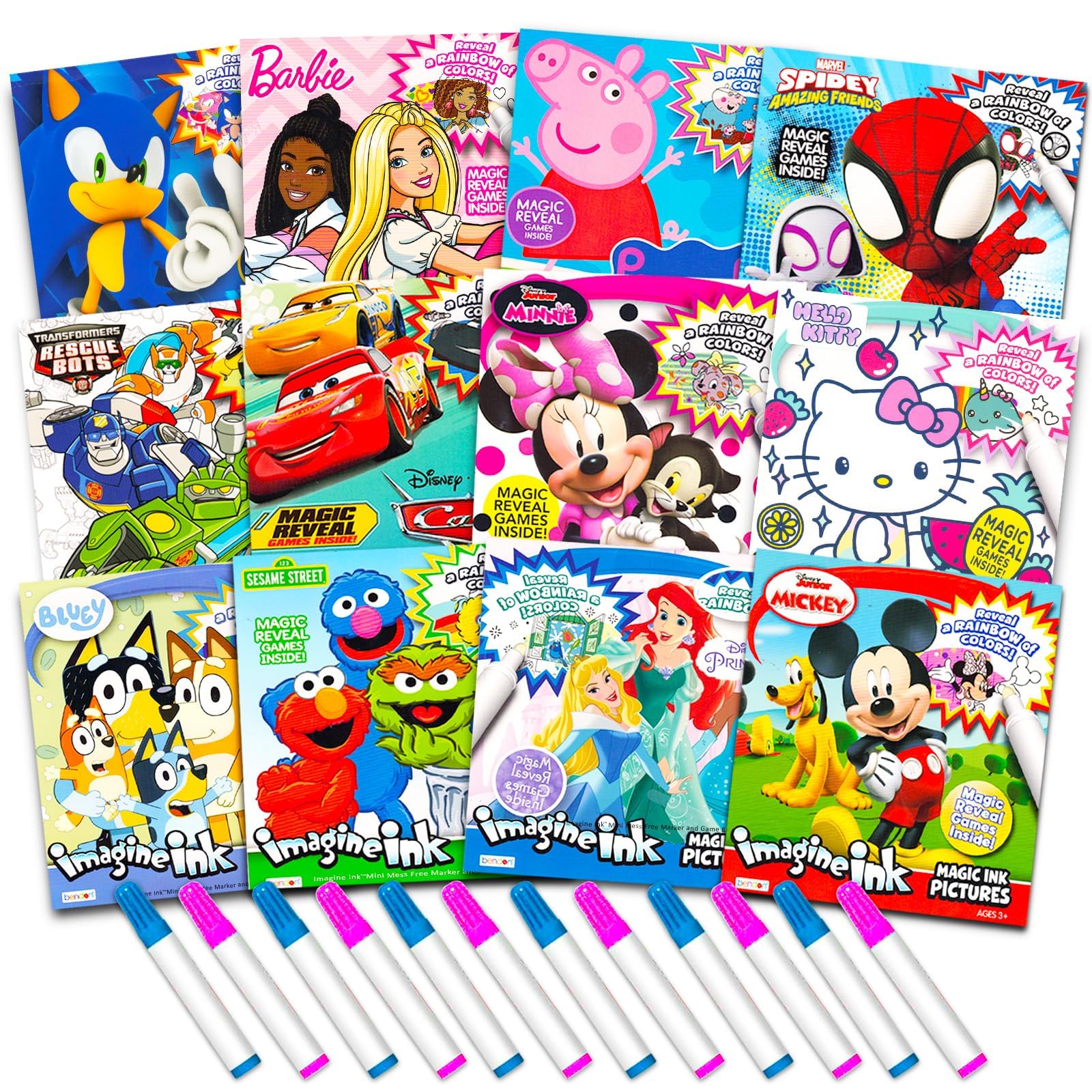 Photo 1 of 12 Mess Free Coloring Books & Mini No Mess Markers - Imagine Ink Activity Bundle for Toddlers, Kids | 72 Coloring Pages with Mickey, Bluey, Peppa Pig