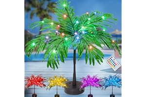 ELNSIVO 23In Color Changing Light Up Palm Tree - Battery/USB Powered Artificial LED Lights for Tropical Party Decorations, Luau Summer Hawaiian Home Table Top Decor