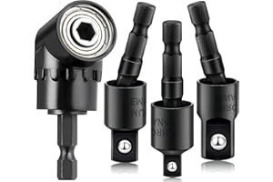 HOOOWOOO Impact Grade Driver Sockets Adapter Extension Set Drill Bit 3Pcs 1/4 3/8 1/2" 360°Rotatable Universal Socket Adapter Set+Right Angle Drill 105°Right Angle Screwdriver Set Drill Hex Bit Socket Adapte