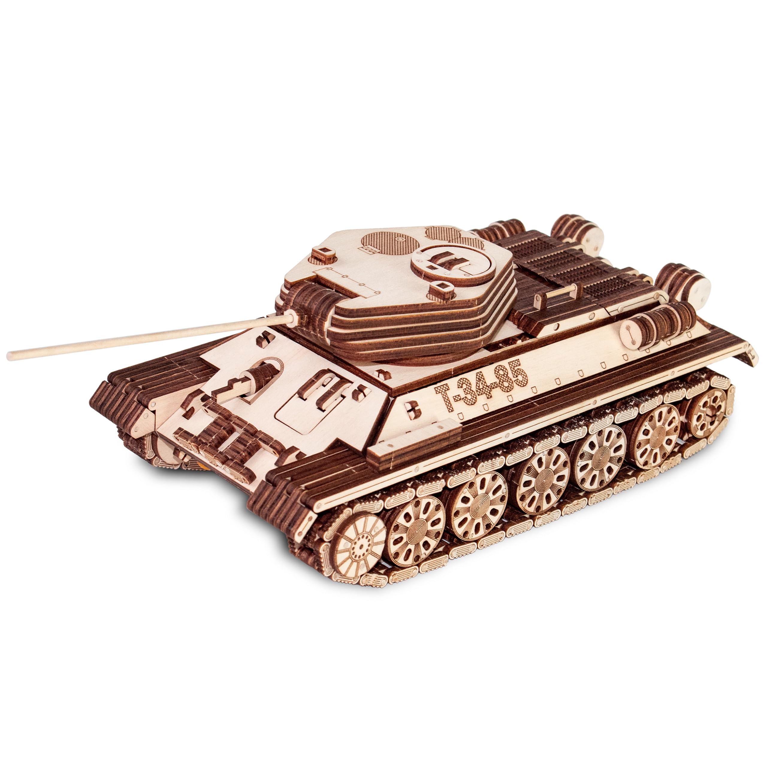 EWA Wind-Up Tank T-34-85 Top-Grade Plywood 3D Mechanical Model Construction Kit. Pre-Cut Design. DIY Assembly. 965 Pieces. Complexity level 4 out of 5. Suitable for 14+ Years., Natural