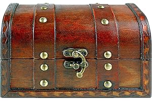 Brynnberg - Pirate Treasure Chest Storage Box - Ligero Alexa 6,7" x3,9 x3,9 - Durable Wood & Metal Construction - Unique, Handmade Vintage Design - Striking Decorative Element - Locked Wood Box