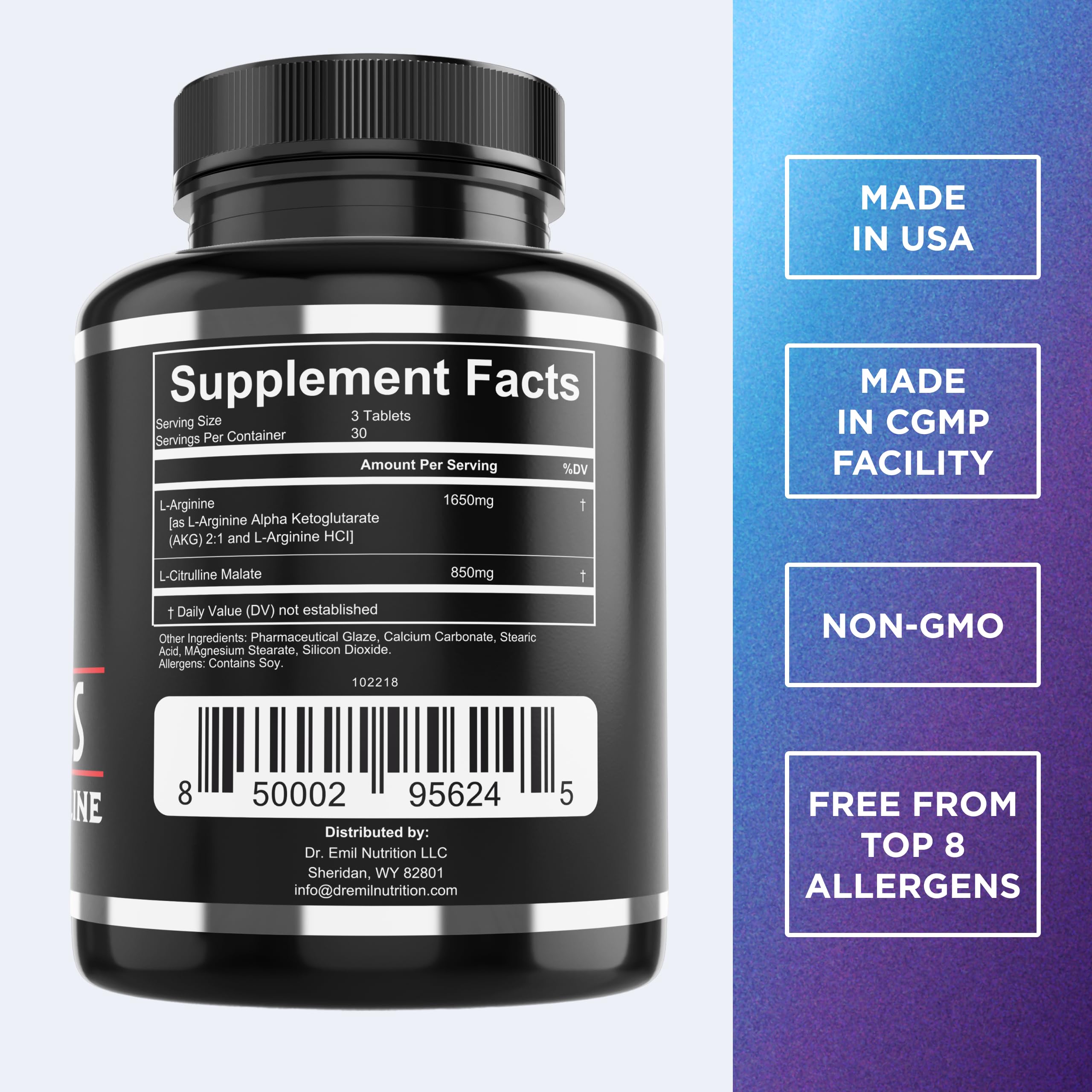 Dr. Emil's ARGININE Plus - L Arginine + L Citrulline - 2500 MG High Dose NO Booster Tablets - Nitric Oxide Supplement for Vascularity and Heart Health (Arginine AAKG and Citrulline Malate 2:1)