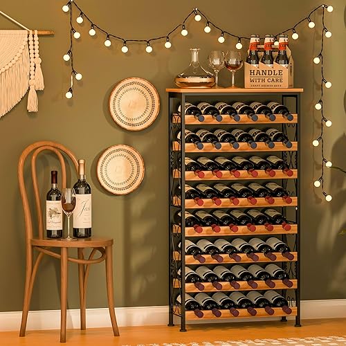48 Bottles Wine Rack Freestanding Floor with Wood Top, Tier Wine