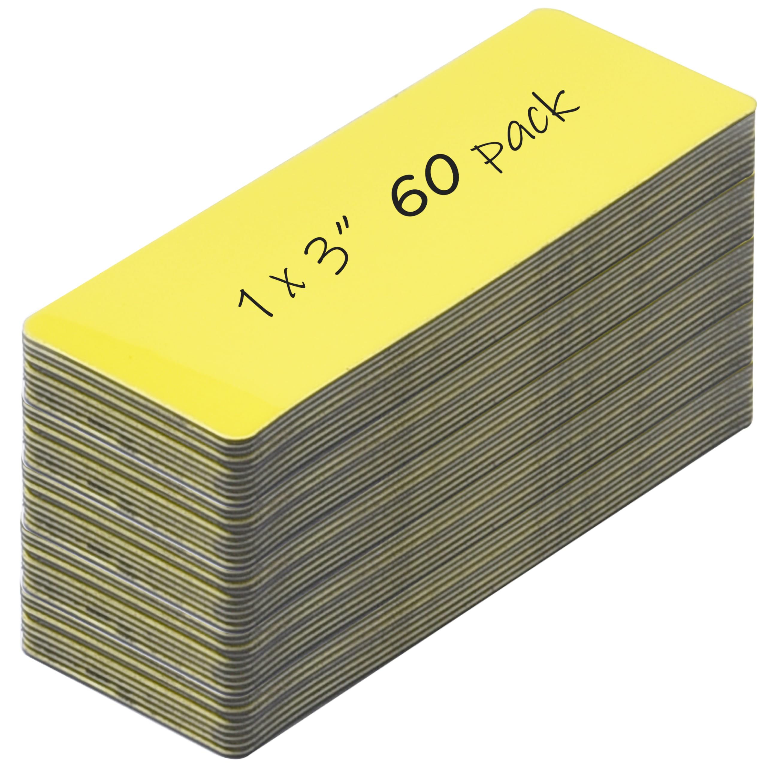 Realth Magnetic Dry Erase Labels | 60 Pcs 2.5CM x 7.6CM Yellow | Reusable Erasable Write | for Classroom Home Office Whiteboard Refrigerator Crafts Name Tags (RML1360Y)