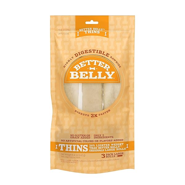 BETTER BELLY HIGHLY DIGESTIBLE RAWHIDE LARGE ROLL CHEWS