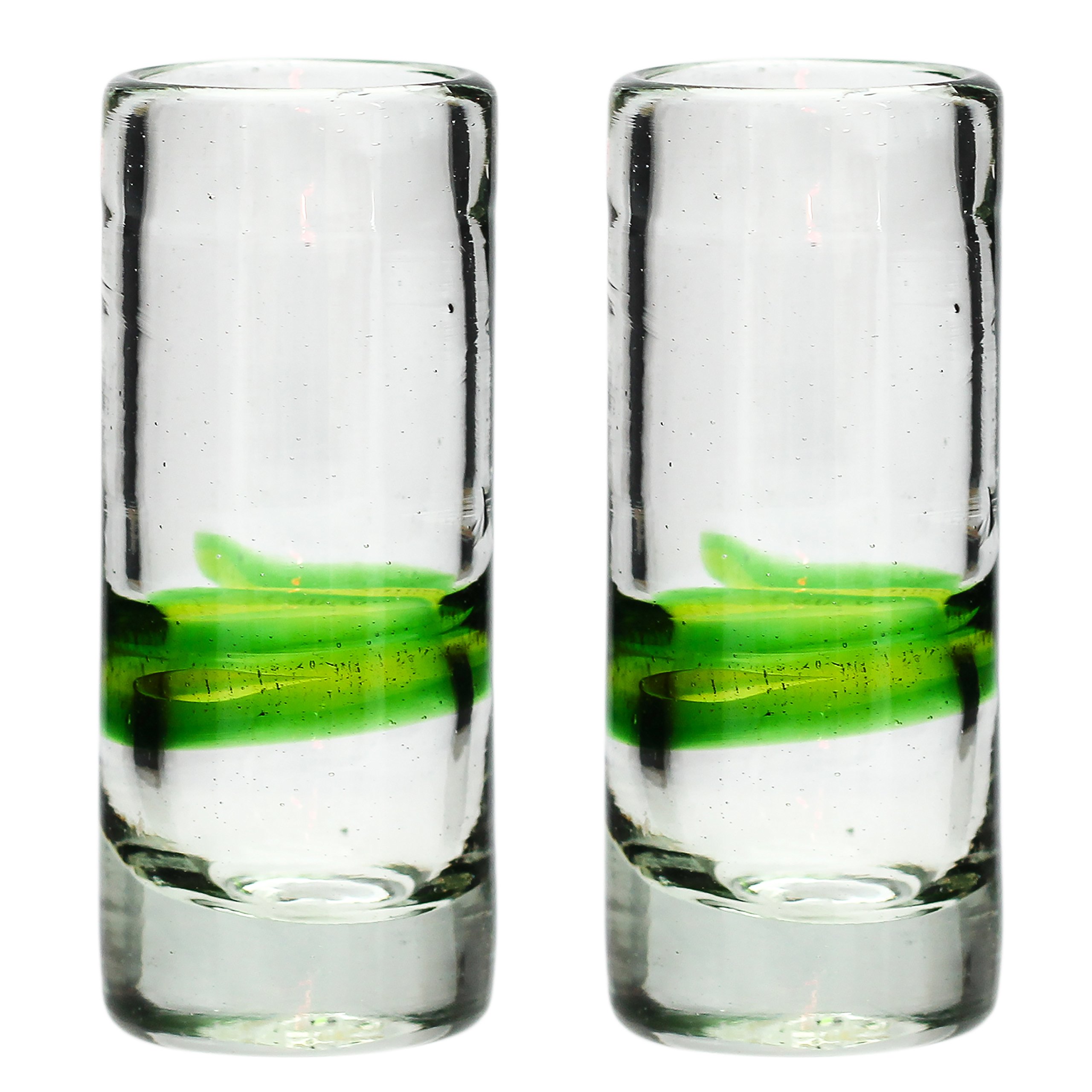 Tumia LAC Shot or Tequila Glass, Blended Green Set of 2, Hand Blown from Recycled Glass - fair Trade and Handmade in Mexico