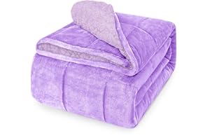 CYMULA Flannel Weighted Blanket for Adults - 60×80inch Sherpa Fleece Heavy Blanket - Breathable Soft Blanket 15lbs Twin/Full Size - Snuggly Bed Blankets with Glass Beads - Purple