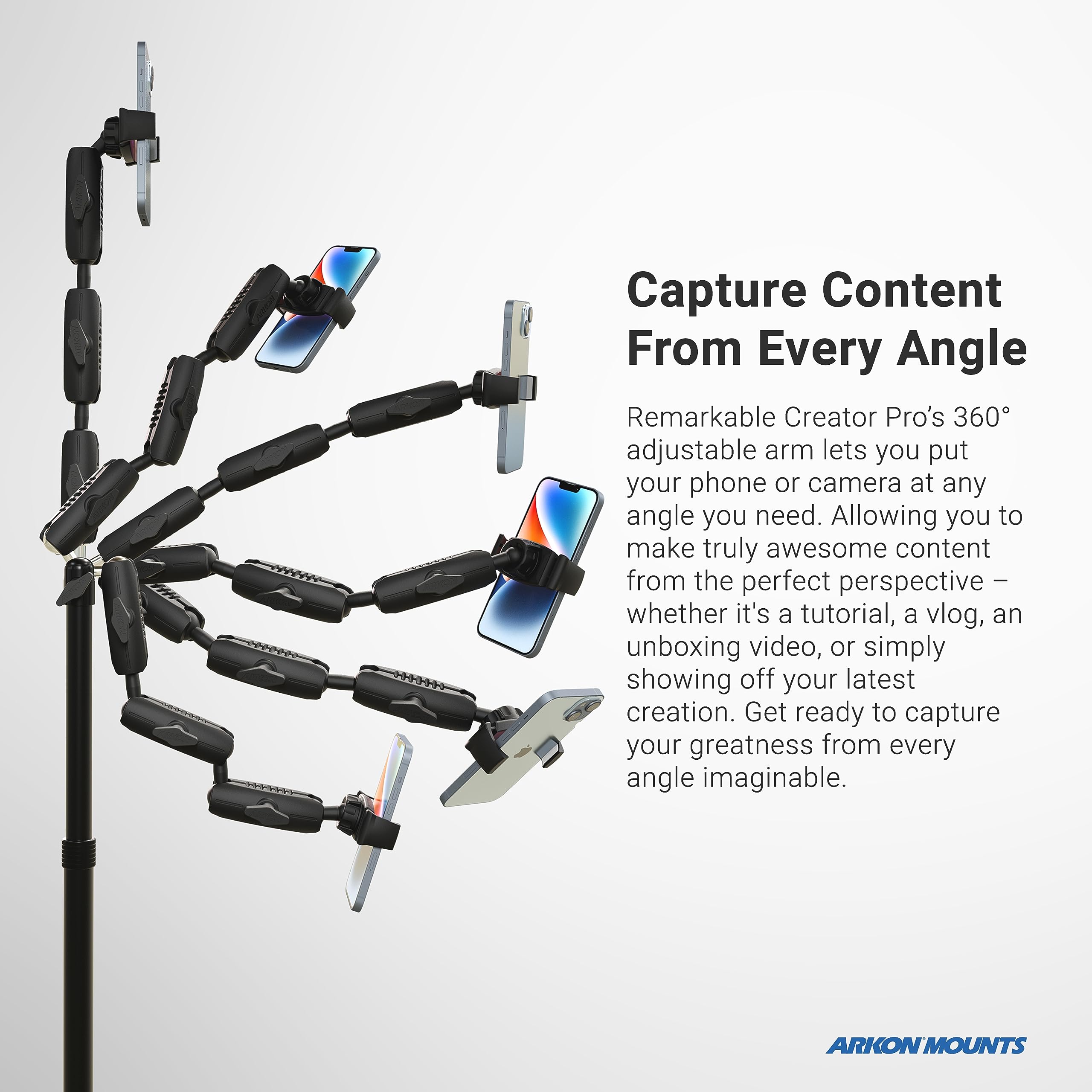 ARKON Mounts Remarkable Creator Cookie Decorator, Overhead Phone Mount & Pico Projector Mount for Video Recording, Vlogging, Cooking, Crafting, Drawing