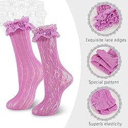 MKYSZLT Purple Lace Socks for Women,Ruffled Frilly