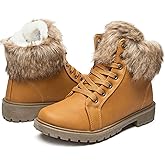 yegeyan Womens Snow Boots PU Winter Ankle Booties Fur Lined Anti-Slip Combat Boots