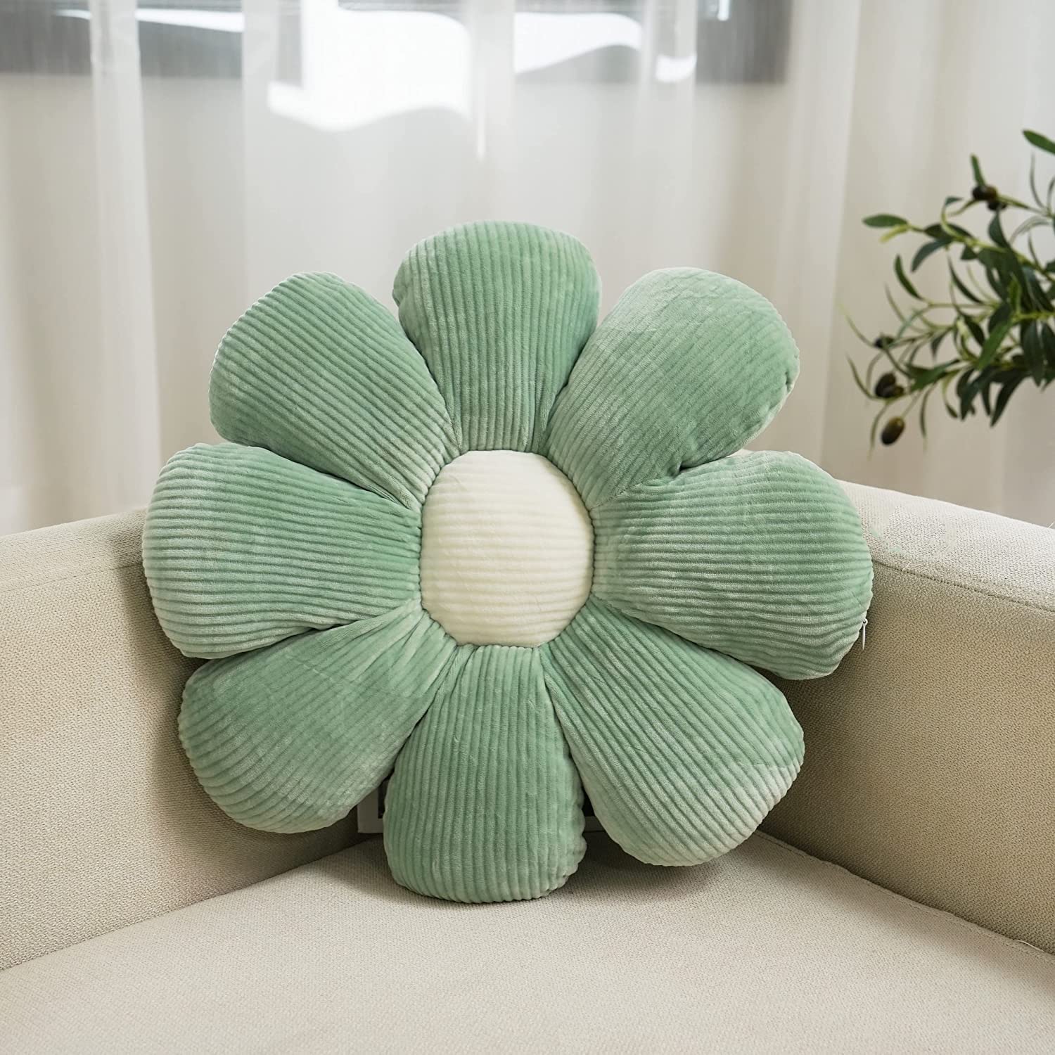 Photo 1 of Flower Pillow Cute and Comfortable Floor Cushions Soft Fun Plant Throw Pillows Preppy Aesthetic Room Decor for Couch,Sofa,Chair(Sage Green,14.5)