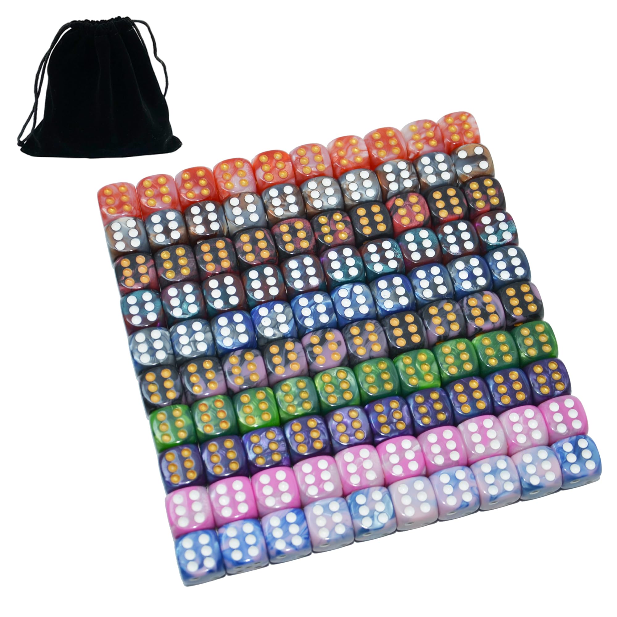 Smartdealspro 100-Pack Two Color Round Angle Six Sided Dice Die with Free Pouch for Tenzi, Farkle, Yahtzee, Bunco or Teaching Math (standard 16mm)