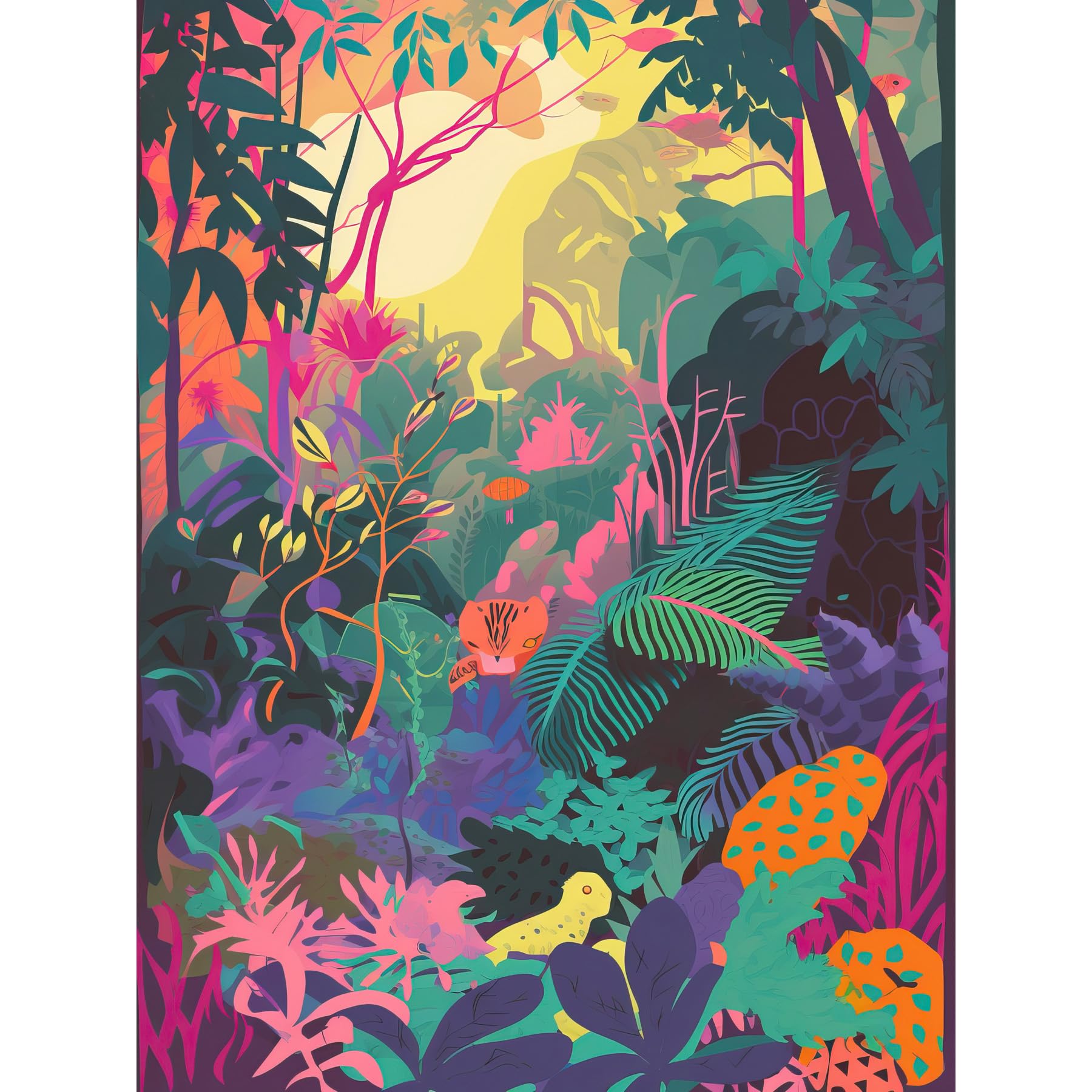 Artery8 Vibrant Tropical Rainforest Sunrise Illustration Large Wall Art Poster Print Thick Paper 18X24 Inch