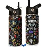Gamer Boys Water Bottle, 16oz Insulated Stainless Steel Kids Water Bottle | Double-Wall Vacuum Leakproof Kids Thermos Bottle, for School, Camping & Daily Outdoor, Perfect Gaming Gift for Boys (1pc)