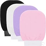 kuou 4 Pcs Exfoliating Gloves Body Scrub Glove Set Black Pink White Purple